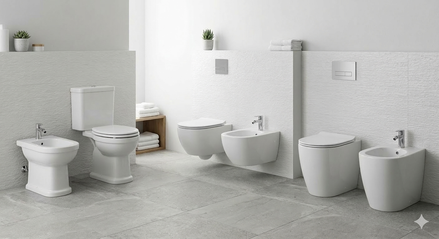 Sanitari Bagno: Guida Completa alla Scelta tra WC e Bidet Sospesi, a Terra e Filo Muro